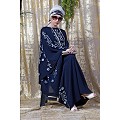 Embroidered abaya with Butterfly sleeves-Navy Blue